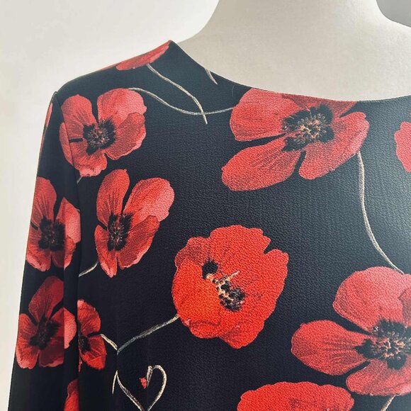 Cartise Black Red Poppy Double-Layer Pleated Chiffon Blouse – US 8 - Picture 10 of 12